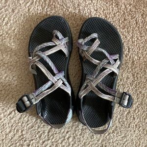 Chaco Sandals (Toe Loop, Purple/White/Teal)